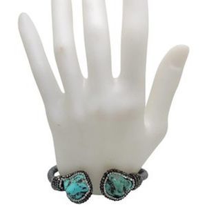 Turquoise & Round Crystal Woven Silver Cord Cuff